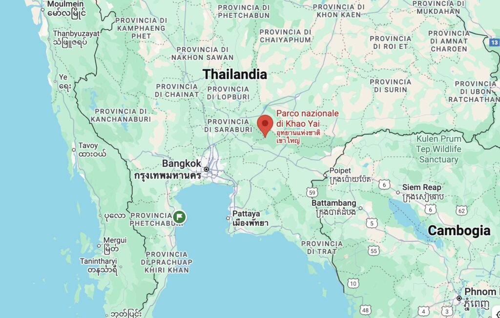 mappa della Thailandia che indica il parco nazionale di Khao Yai